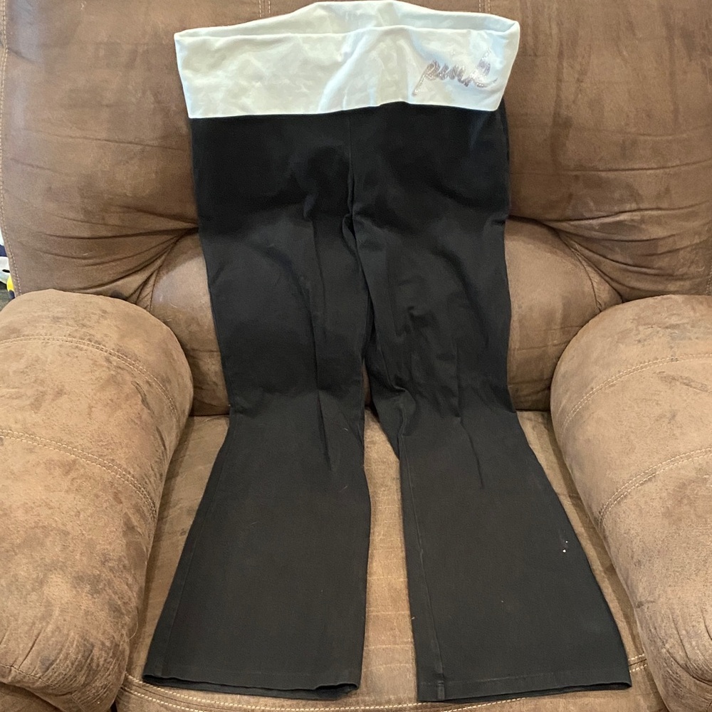 PINK Victoria's Secret Black Flare Pants with Light Gray Waistband